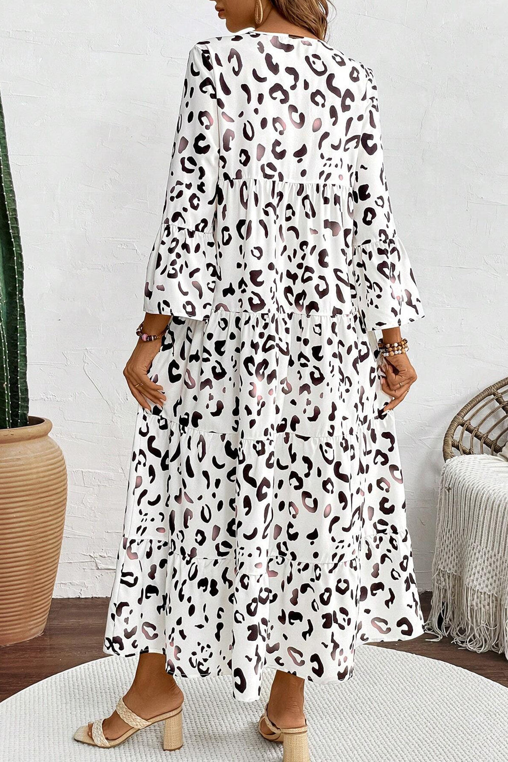 Ximena Maxi Dress | White Leopard Print Loose Fit Dress