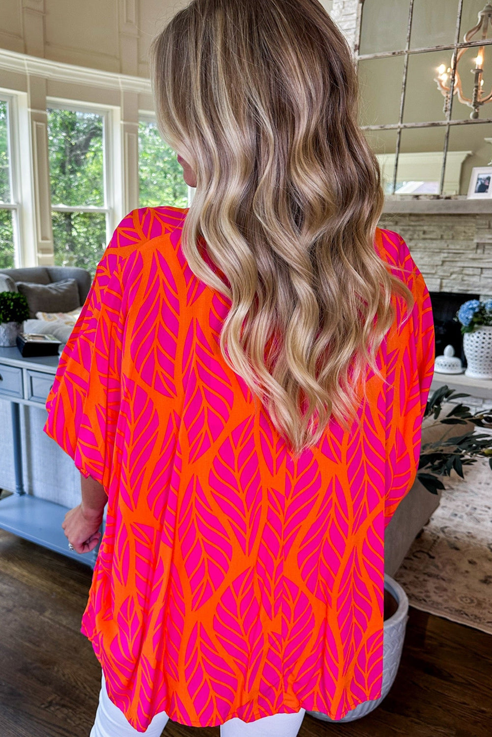 Xaria Blouse | Rose Tropical Leaf Smocked Puff Sleeve Top