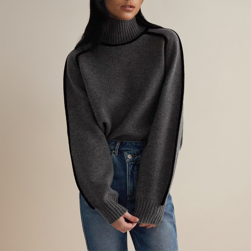 Qamira Jumper | Women's Autumn Oversized Turtleneck Jumper with Contrast Sleeve Trim