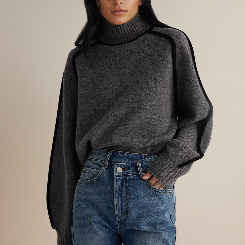 Qamira Jumper | Women's Autumn Oversized Turtleneck Jumper with Contrast Sleeve Trim