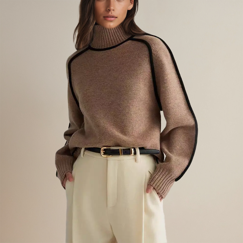 Qamira Jumper | Women's Autumn Oversized Turtleneck Jumper with Contrast Sleeve Trim