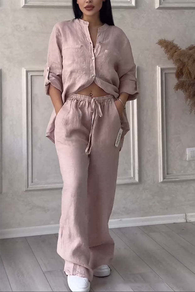 Dayenith Two-Piece Set | Elegant Linen Shirt and High-Waisted Trousers in a Light Minimalist Fit