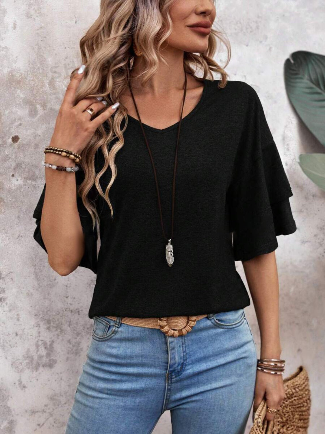 Qaysha Blouse | Women's Autumn Ruffle Sleeve V-Neck Blouse
