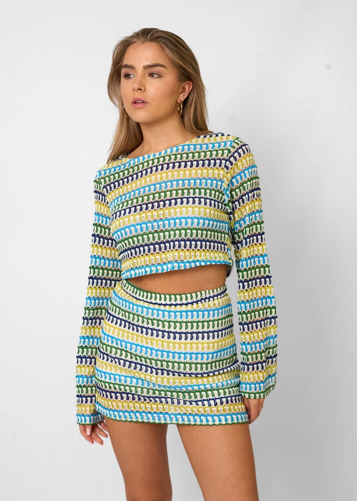 Bethany Knit Set | Long-Sleeve Top & Mini Skirt Two-Piece Outfit