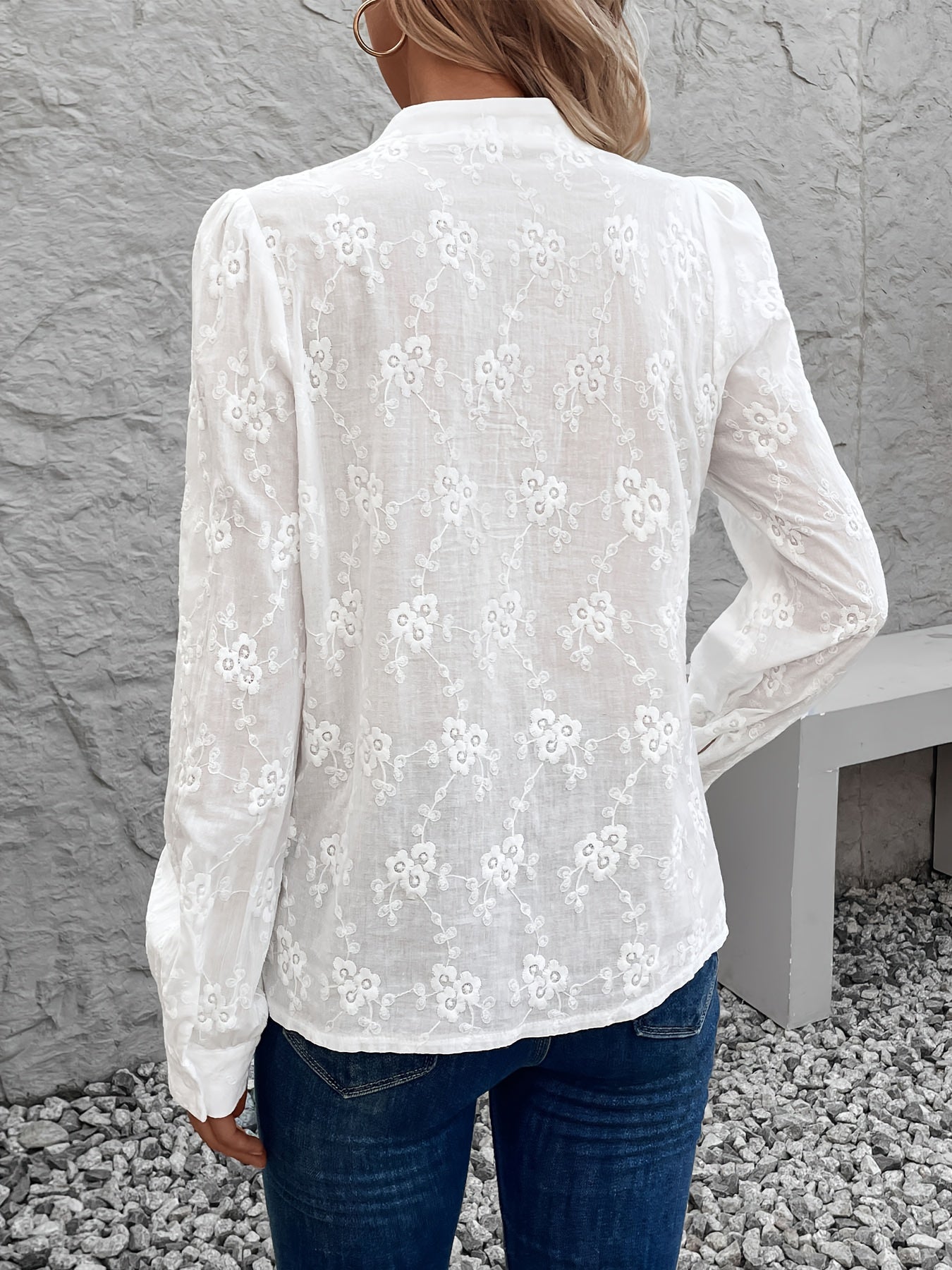 Barlina Lace Blouse | Embroidered Long-Sleeve Feminine Blouse for Spring & Summer