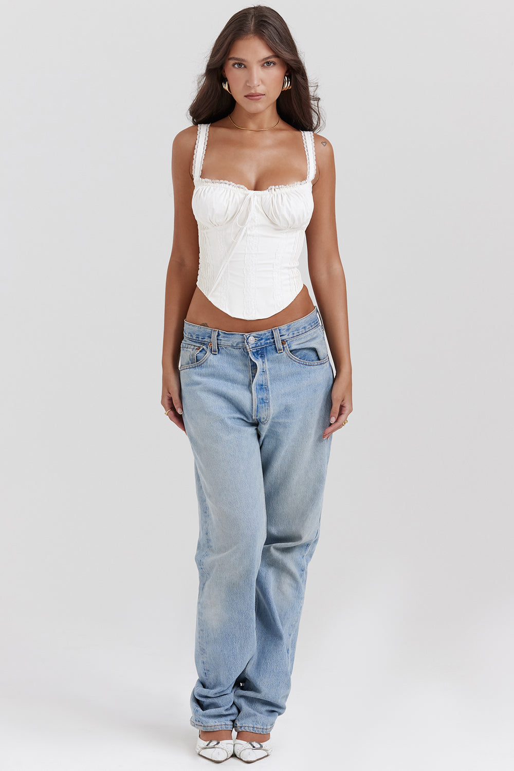 Bambi Corset Top | Women’s White Lace-Up Back Corset with Structured Fit