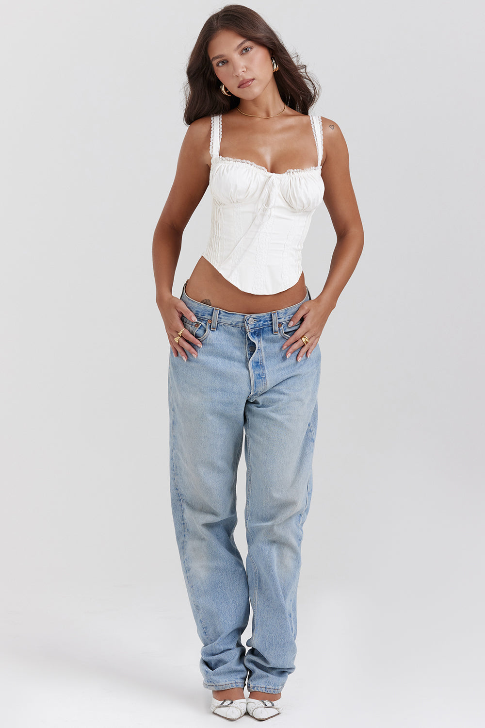 Bambi Corset Top | Women’s White Lace-Up Back Corset with Structured Fit