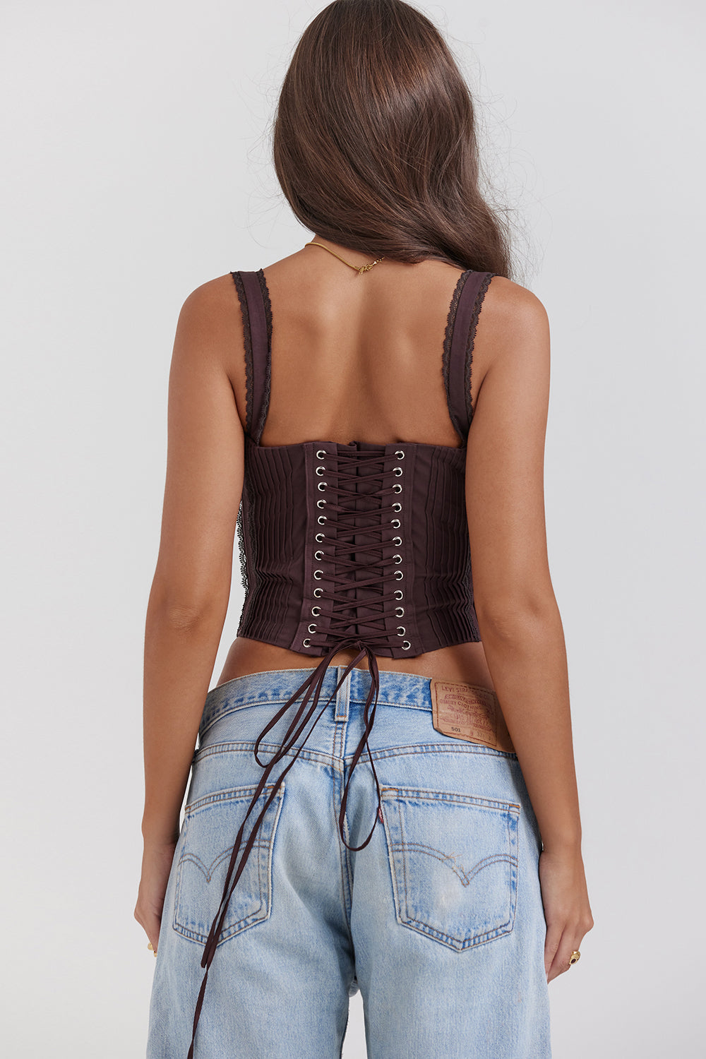 Barbra Corset Top | Women’s Deep Brown Structured Corset with Lace-Up Back