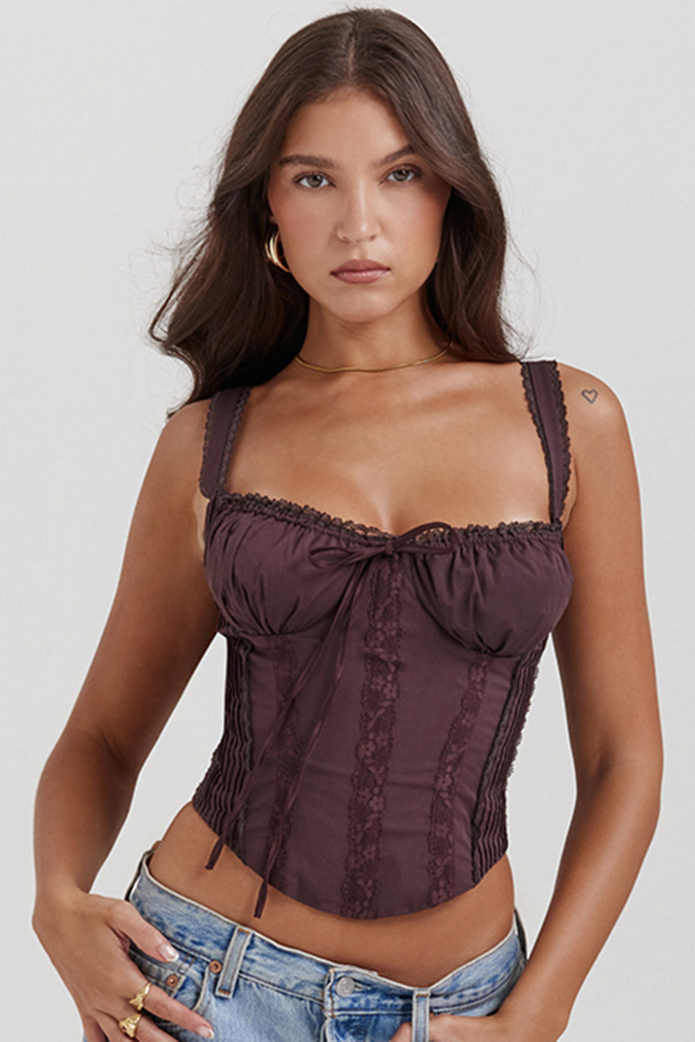 Barbra Corset Top | Women’s Deep Brown Structured Corset with Lace-Up Back