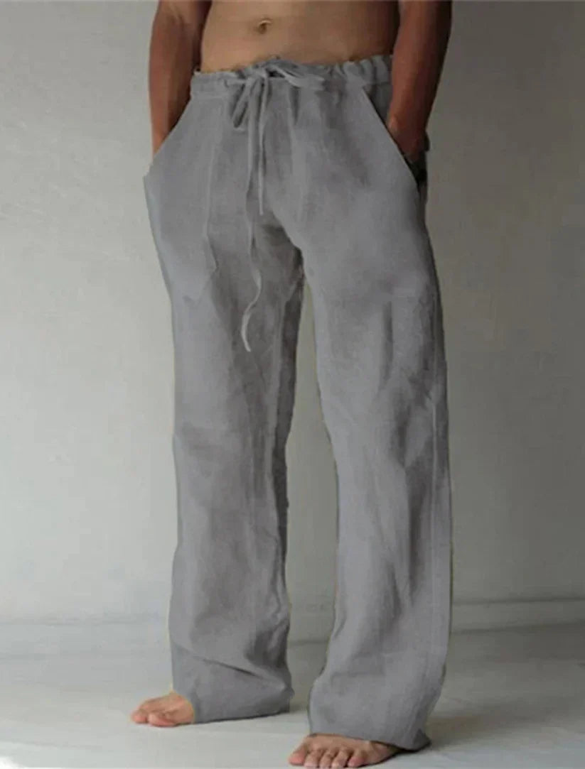 Alexander Linen Trousers | Men’s Wide-Leg Trousers with Drawstring Waist and Relaxed Fit