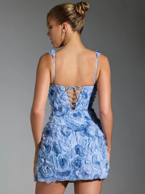 Celwynn Mini Dress | Pink 3D Floral Appliqué Sleeveless Bodycon Mini Dress with Square Neckline