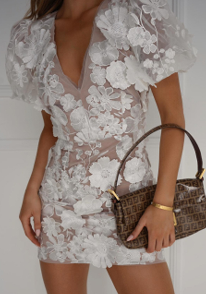 Yadira Mini Dress | Women’s Floral Sweetheart Neck Mini Dress with Flowy Skirt