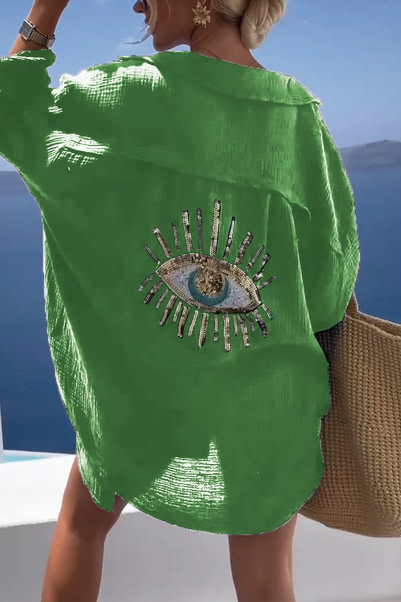 Yasheera Sequin Shirt | Women’s Evil Eye Sequin Shirt with Relaxed Fit