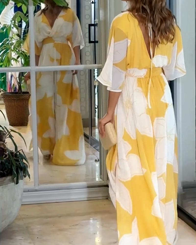 Cirella Maxi Dress | Yellow Floral Deep V-Neck Flowy Summer Dress