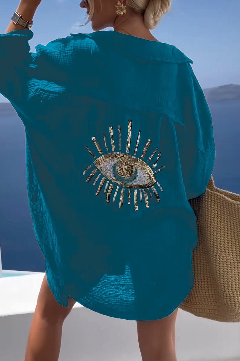 Yasheera Sequin Shirt | Women’s Evil Eye Sequin Shirt with Relaxed Fit