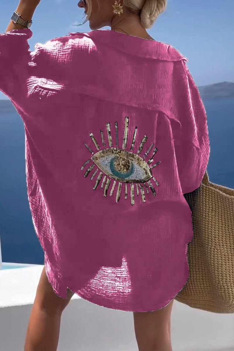 Yasheera Sequin Shirt | Women’s Evil Eye Sequin Shirt with Relaxed Fit