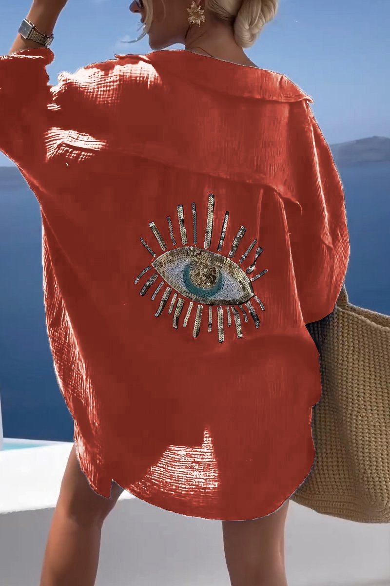 Yasheera Sequin Shirt | Women’s Evil Eye Sequin Shirt with Relaxed Fit