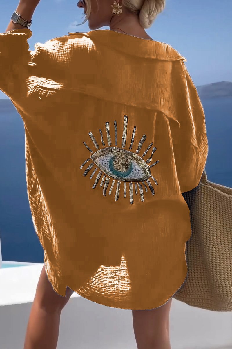 Yasheera Sequin Shirt | Women’s Evil Eye Sequin Shirt with Relaxed Fit