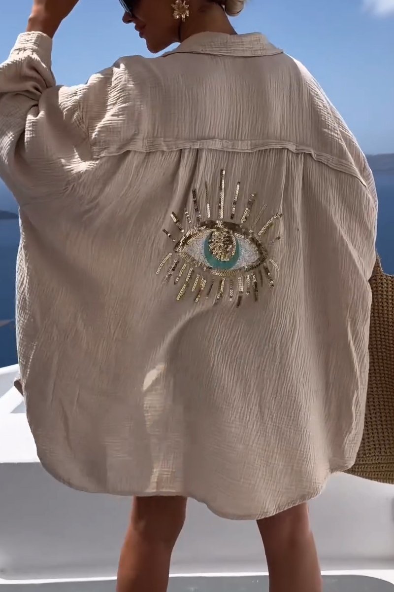 Yasheera Sequin Shirt | Women’s Evil Eye Sequin Shirt with Relaxed Fit