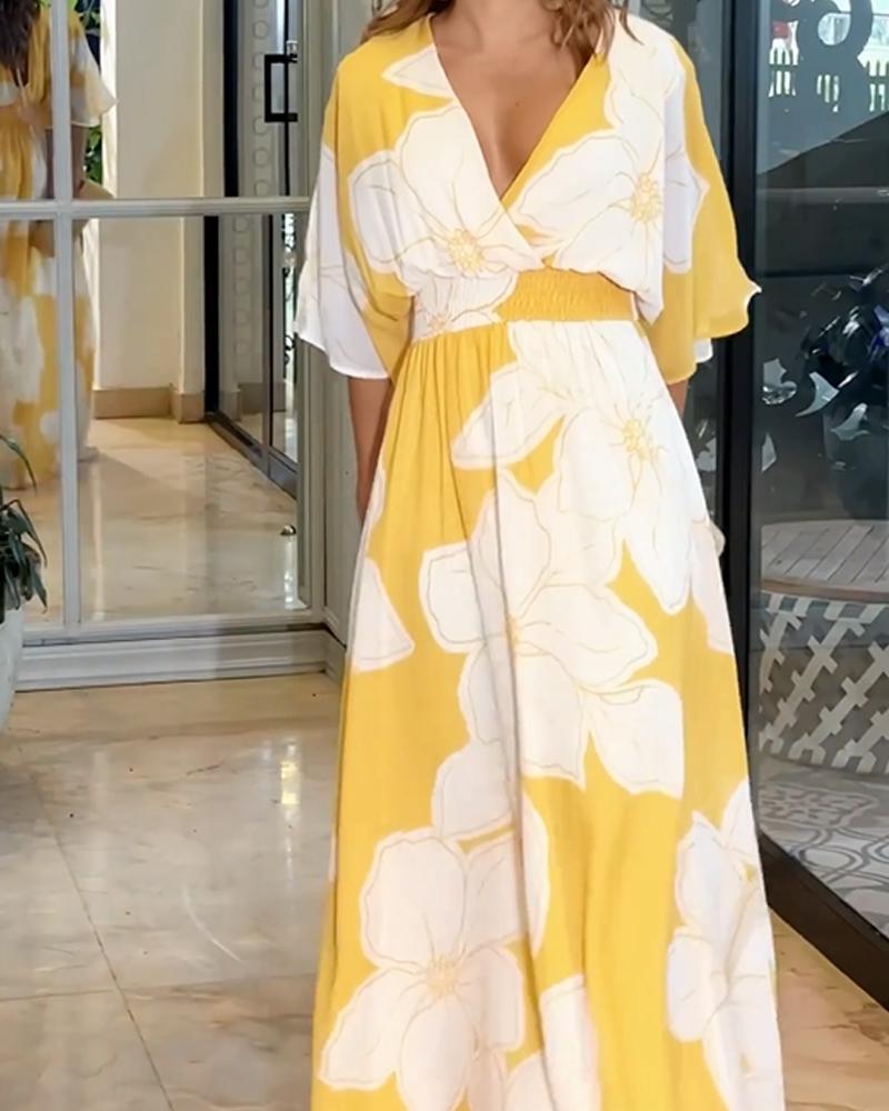 Cirella Maxi Dress | Yellow Floral Deep V-Neck Flowy Summer Dress