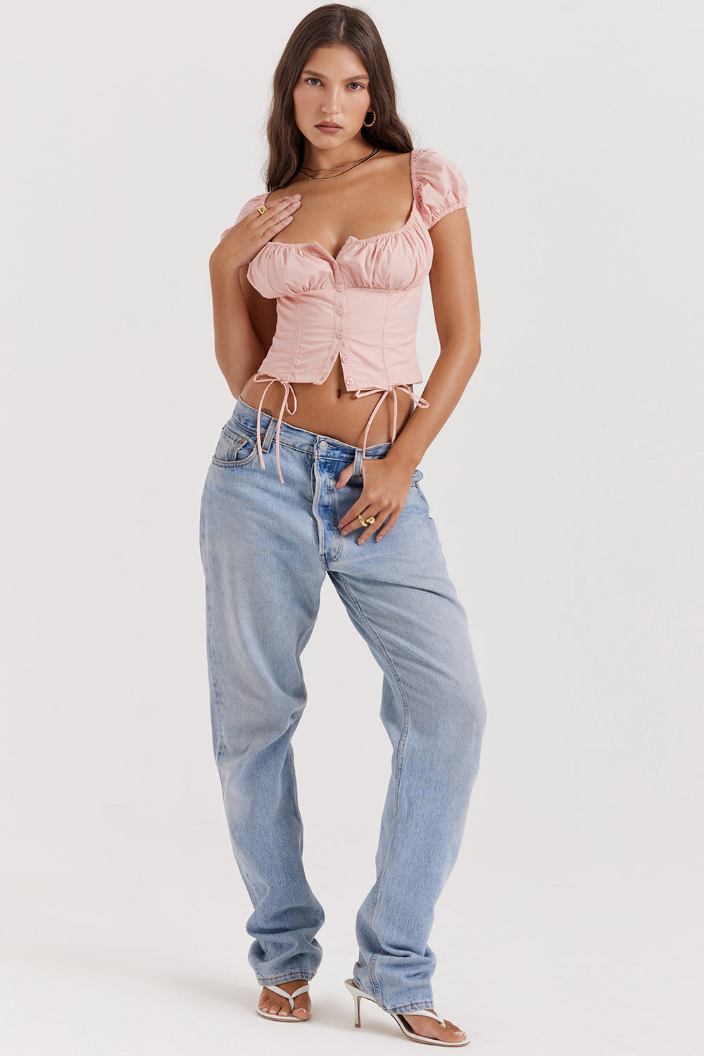 Babette Ruffle Top | Women’s Baby Pink Puff Sleeve Corset Top