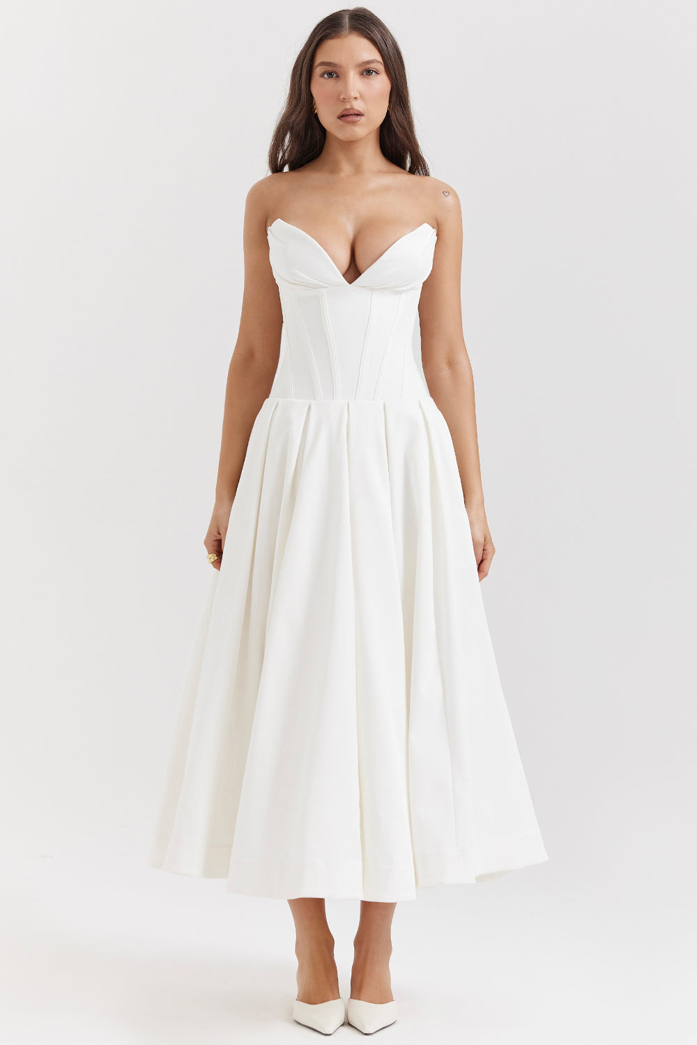 Beryl Dress | Strapless Midi Dress for Women with Fitted Bodice and Flowy Skirt
