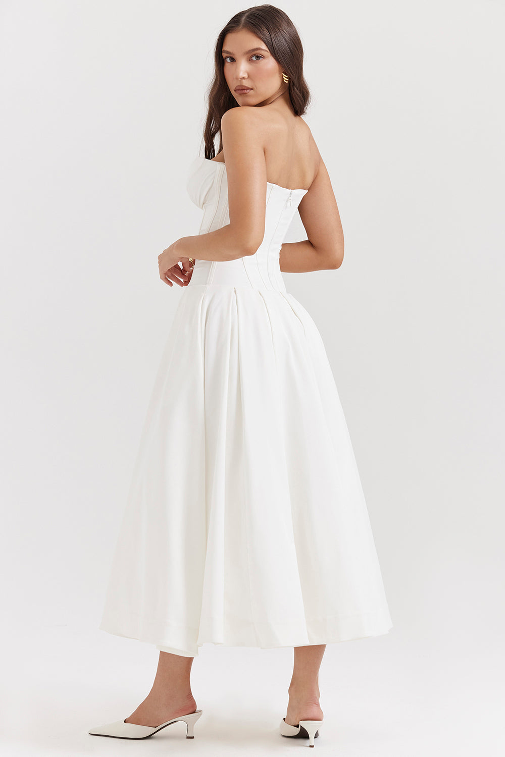 Beryl Dress | Strapless Midi Dress for Women with Fitted Bodice and Flowy Skirt