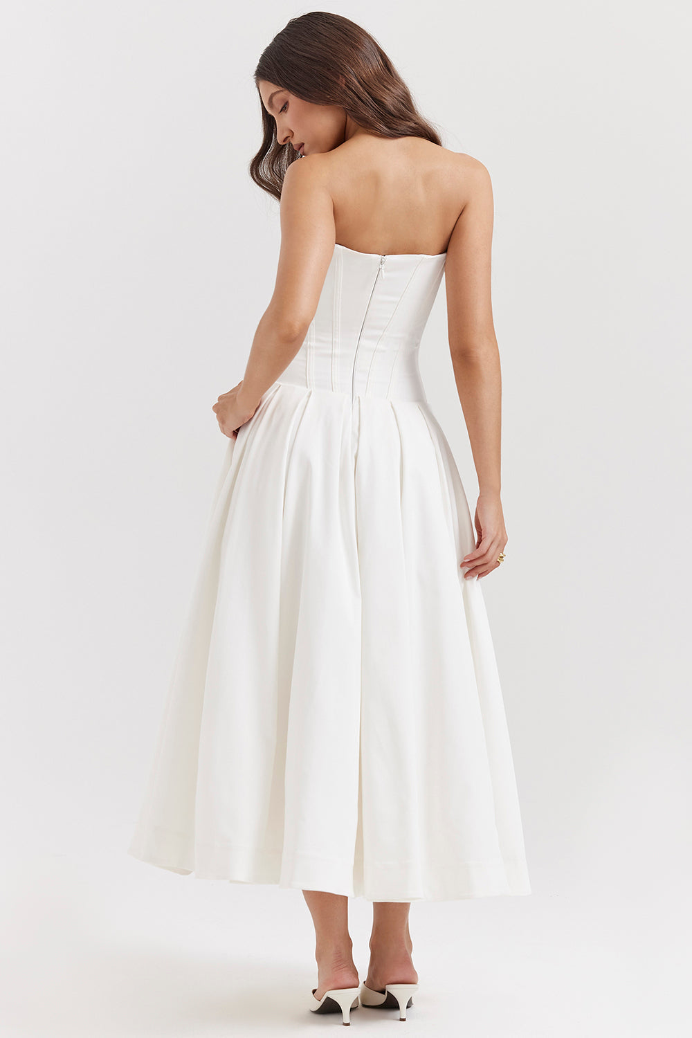 Beryl Dress | Strapless Midi Dress for Women with Fitted Bodice and Flowy Skirt