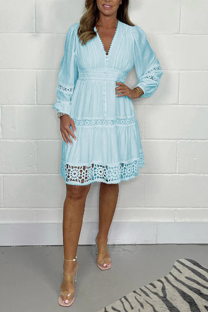 Fressia Dress | Women’s V-Neck Lace Dress with Short Sleeves and Elegant Fit