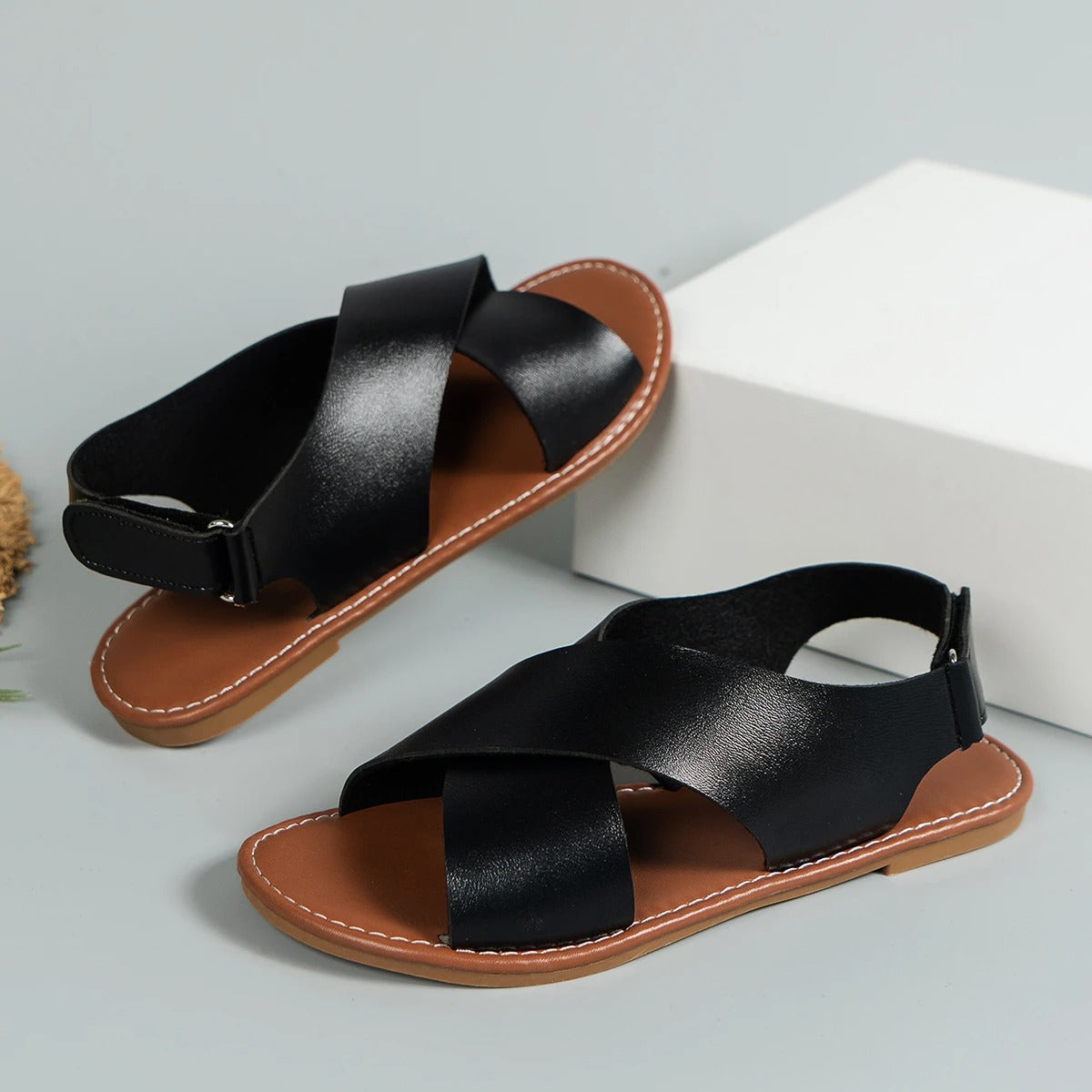 Bibiana Sandals | Women’s Leather Buckle Sandals with Flat Sole