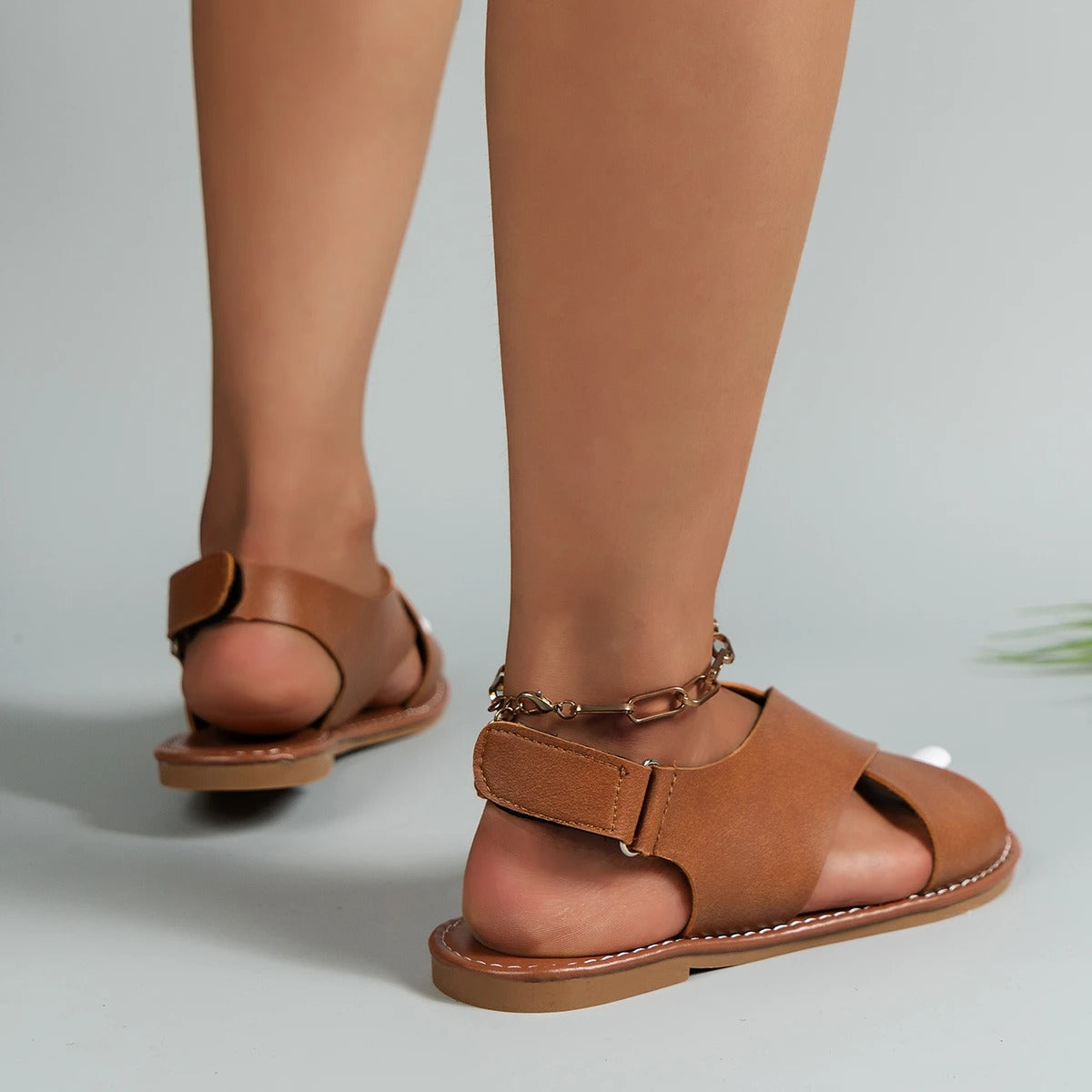 Bibiana Sandals | Women’s Leather Buckle Sandals with Flat Sole