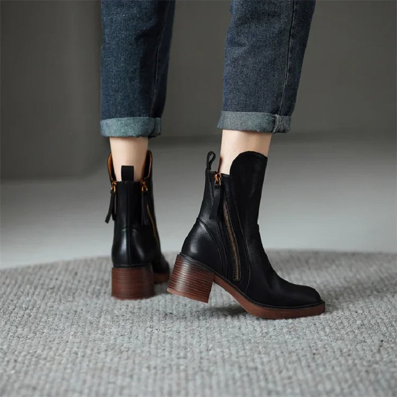 Kianna Boots | Mid-Heel Ankle Elegant Zip-Up