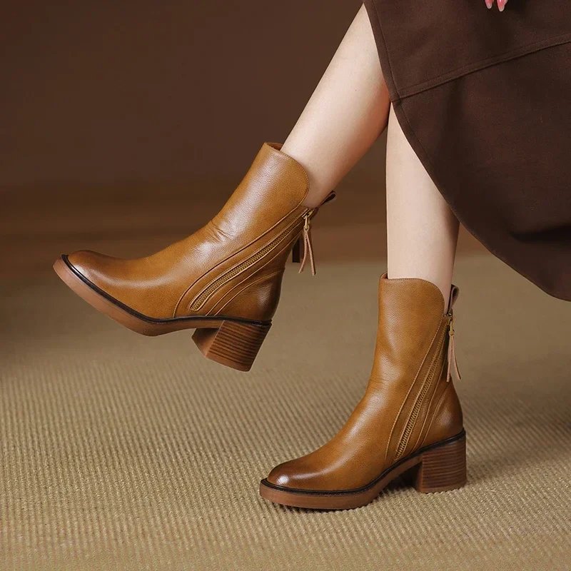 Kianna Boots | Mid-Heel Ankle Elegant Zip-Up