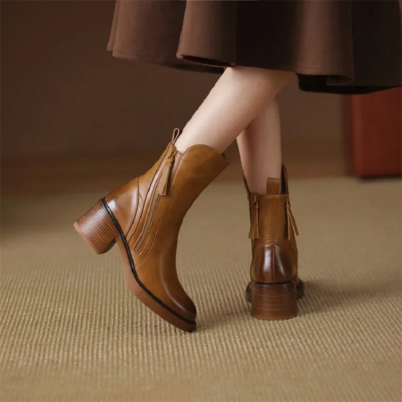 Kianna Boots | Mid-Heel Ankle Elegant Zip-Up