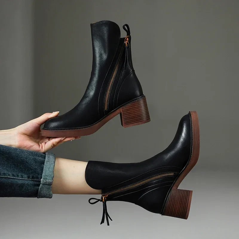 Kianna Boots | Mid-Heel Ankle Elegant Zip-Up