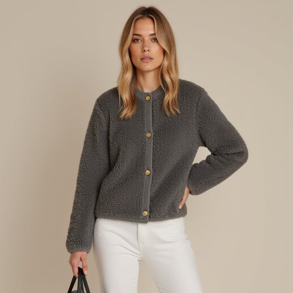 Raisa Cardigan | Women's Autumn Fluffy Knit Cardigan with Decorative Buttons