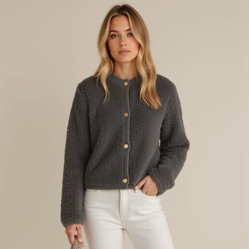 Raisa Cardigan | Women's Autumn Fluffy Knit Cardigan with Decorative Buttons