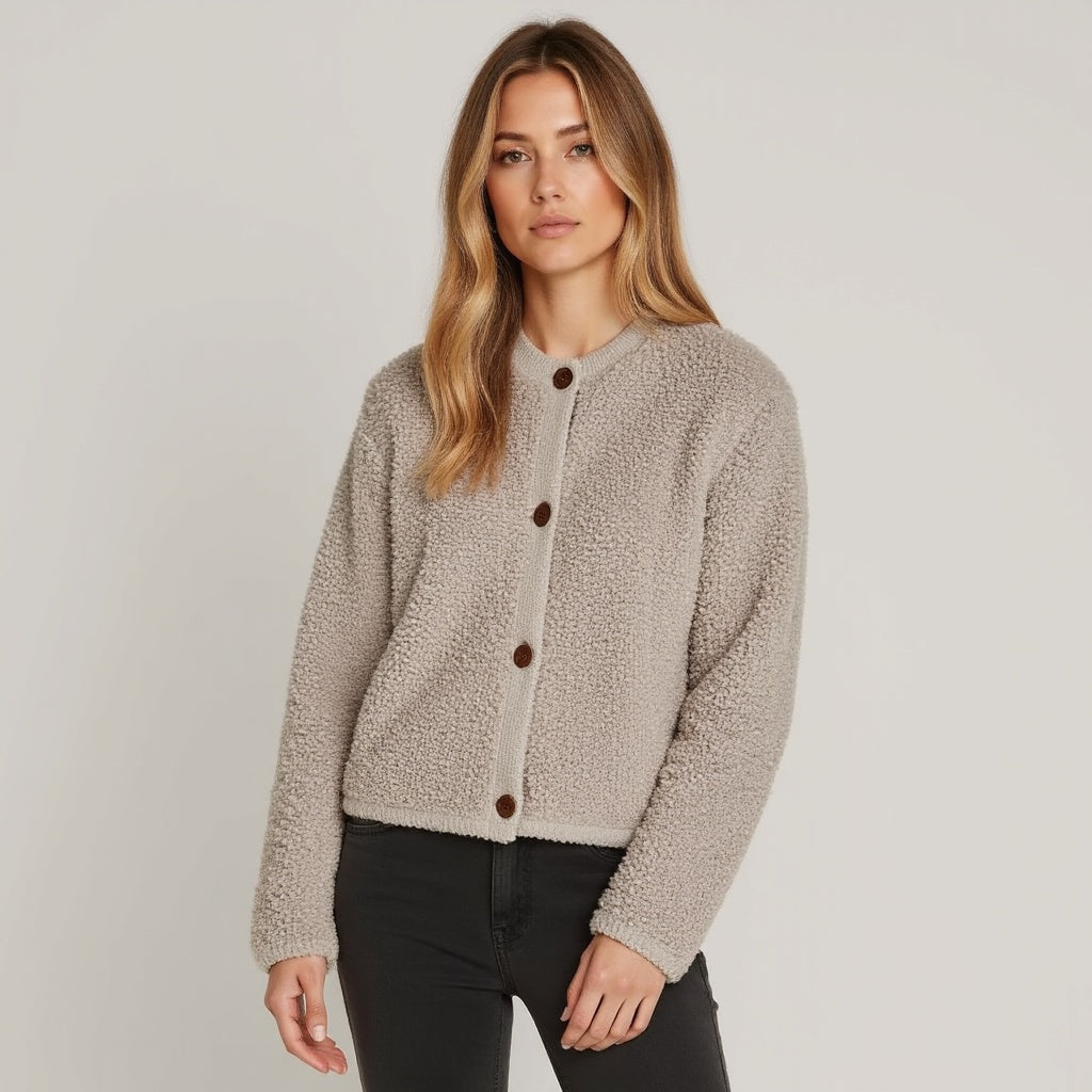 Raisa Cardigan | Women's Autumn Fluffy Knit Cardigan with Decorative Buttons