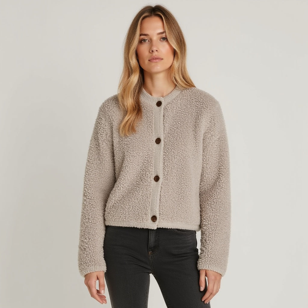 Raisa Cardigan | Women's Autumn Fluffy Knit Cardigan with Decorative Buttons