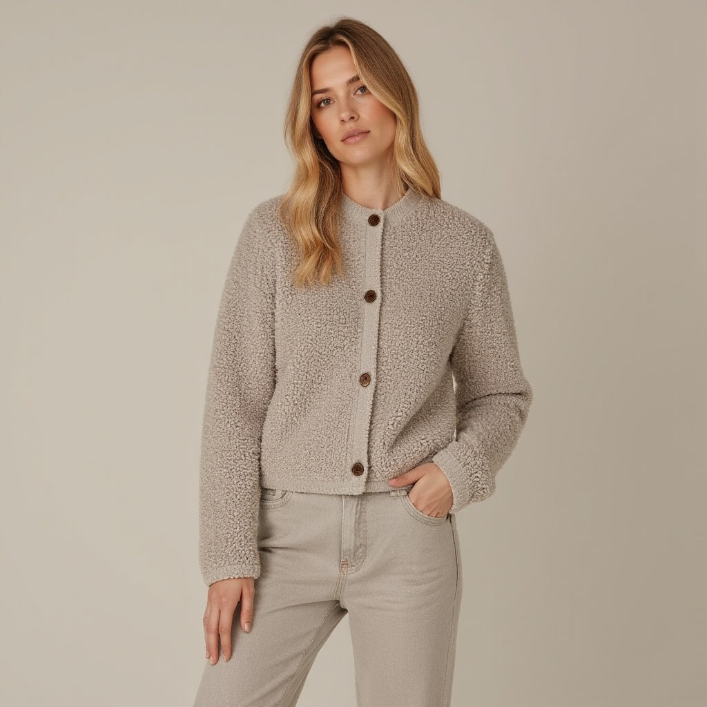 Raisa Cardigan | Women's Autumn Fluffy Knit Cardigan with Decorative Buttons