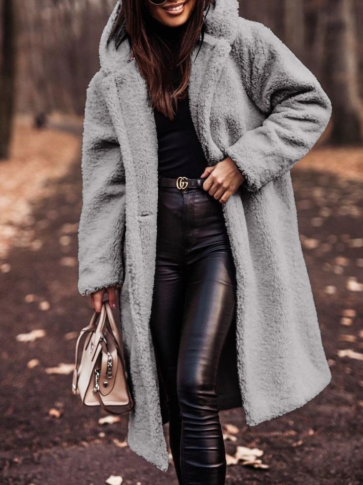 Caitriona Coat | Loose Fit Hooded Mid-Length Teddy Fleece Coat, Cozy and Stylish