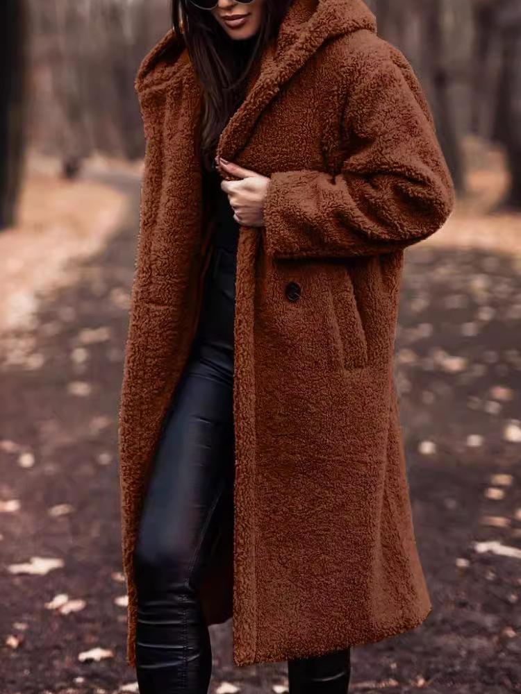 Caitriona Coat | Loose Fit Hooded Mid-Length Teddy Fleece Coat, Cozy and Stylish