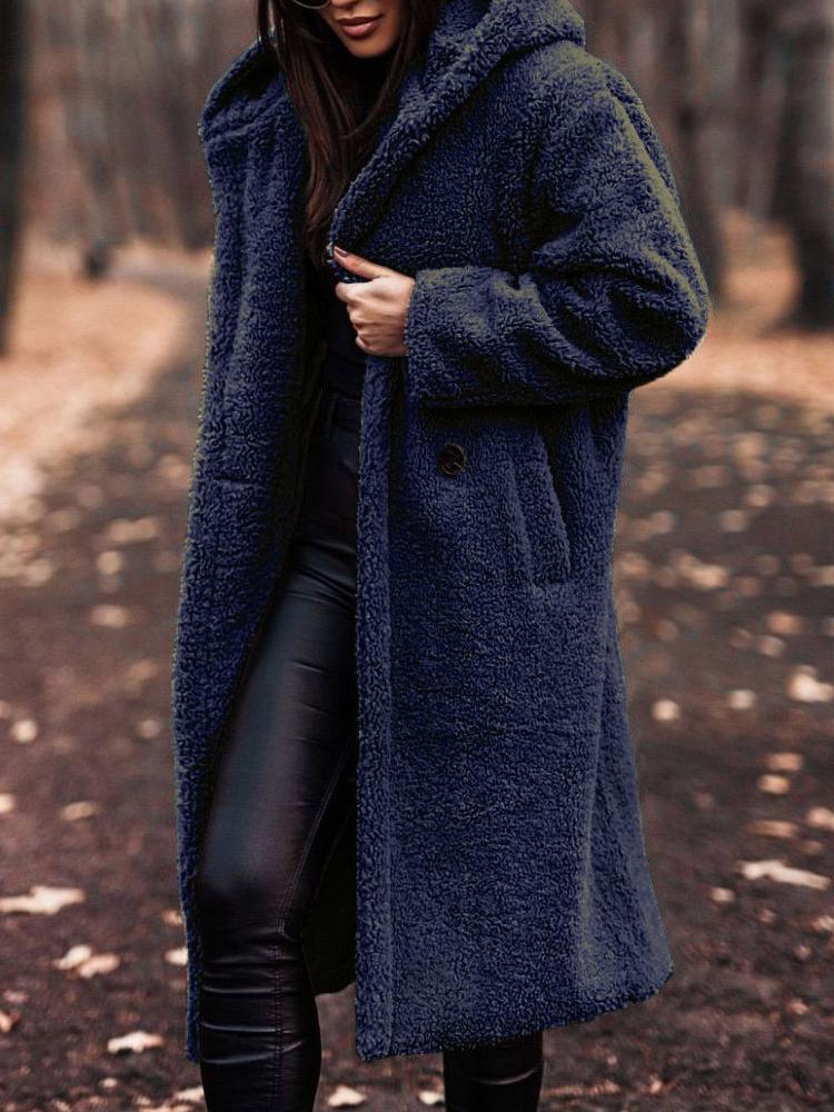 Caitriona Coat | Loose Fit Hooded Mid-Length Teddy Fleece Coat, Cozy and Stylish