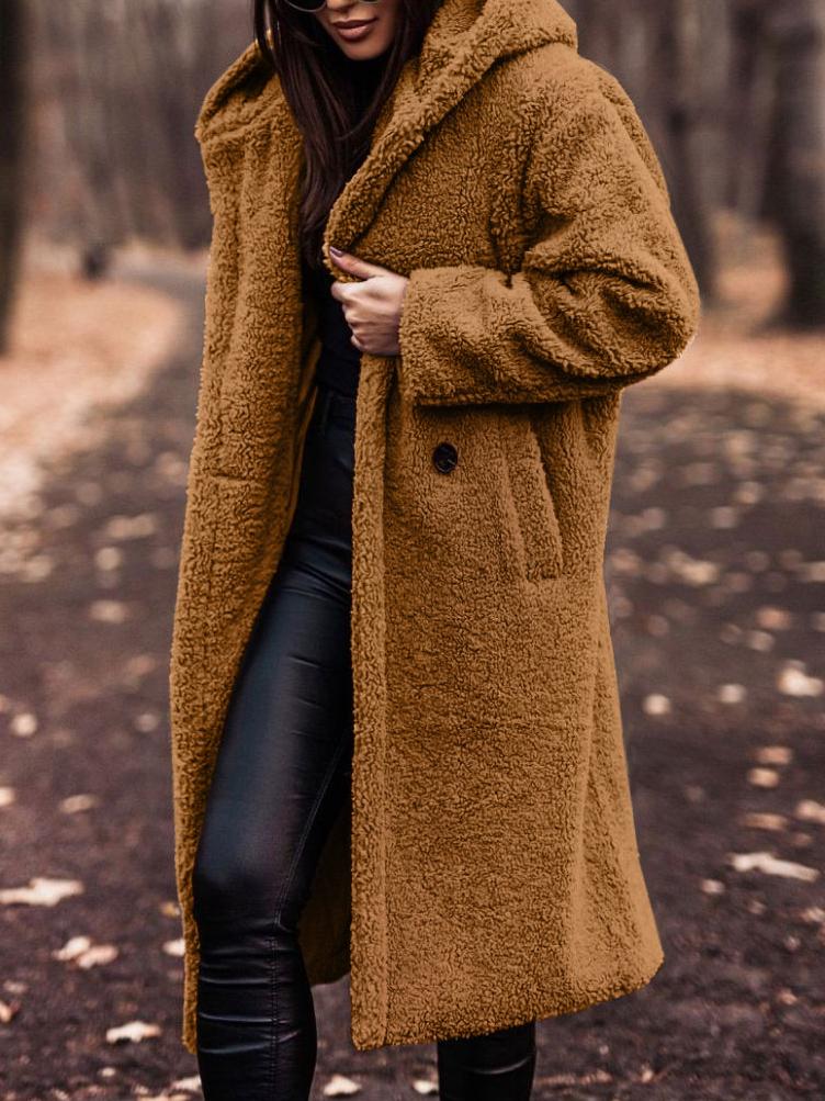 Caitriona Coat | Loose Fit Hooded Mid-Length Teddy Fleece Coat, Cozy and Stylish