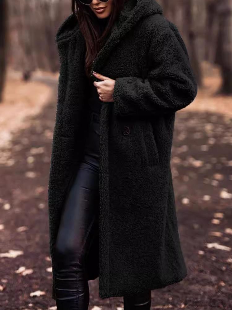 Caitriona Coat | Loose Fit Hooded Mid-Length Teddy Fleece Coat, Cozy and Stylish