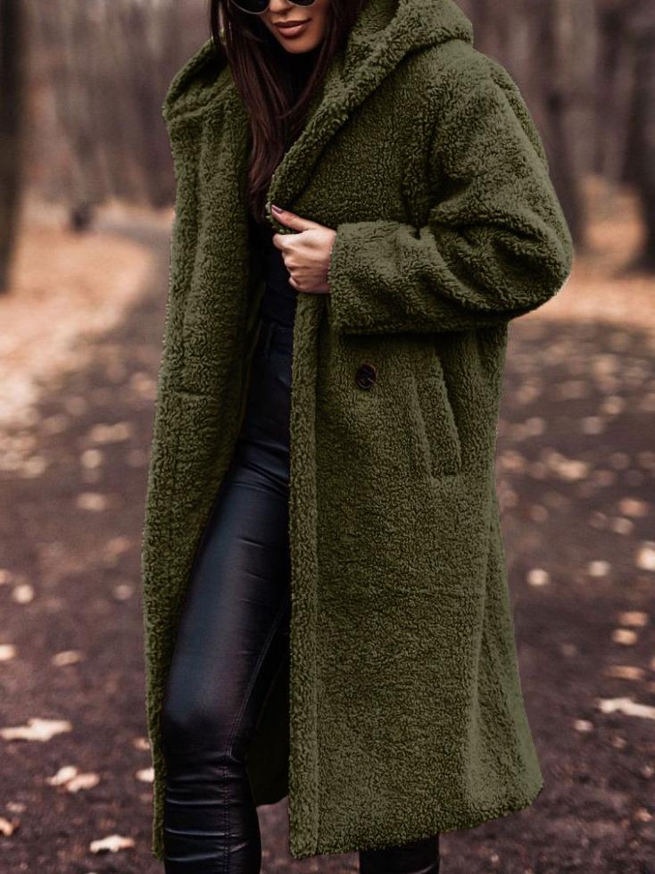 Caitriona Coat | Loose Fit Hooded Mid-Length Teddy Fleece Coat, Cozy and Stylish