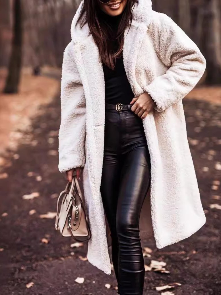 Caitriona Coat | Loose Fit Hooded Mid-Length Teddy Fleece Coat, Cozy and Stylish