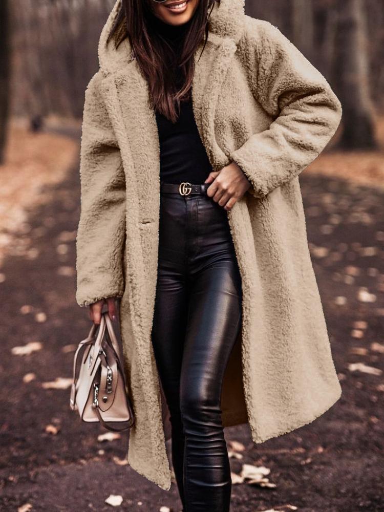 Caitriona Coat | Loose Fit Hooded Mid-Length Teddy Fleece Coat, Cozy and Stylish