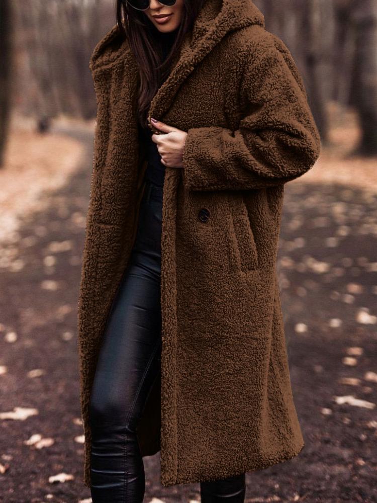 Caitriona Coat | Loose Fit Hooded Mid-Length Teddy Fleece Coat, Cozy and Stylish