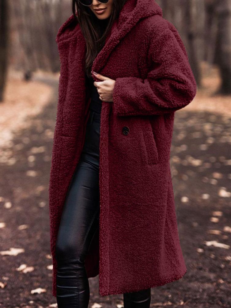 Caitriona Coat | Loose Fit Hooded Mid-Length Teddy Fleece Coat, Cozy and Stylish